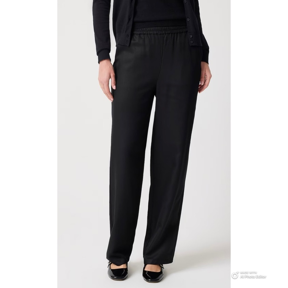 J Crew Factory Black Tall Tencel Pull-On Wide Leg Pants Size 12T NWT Career